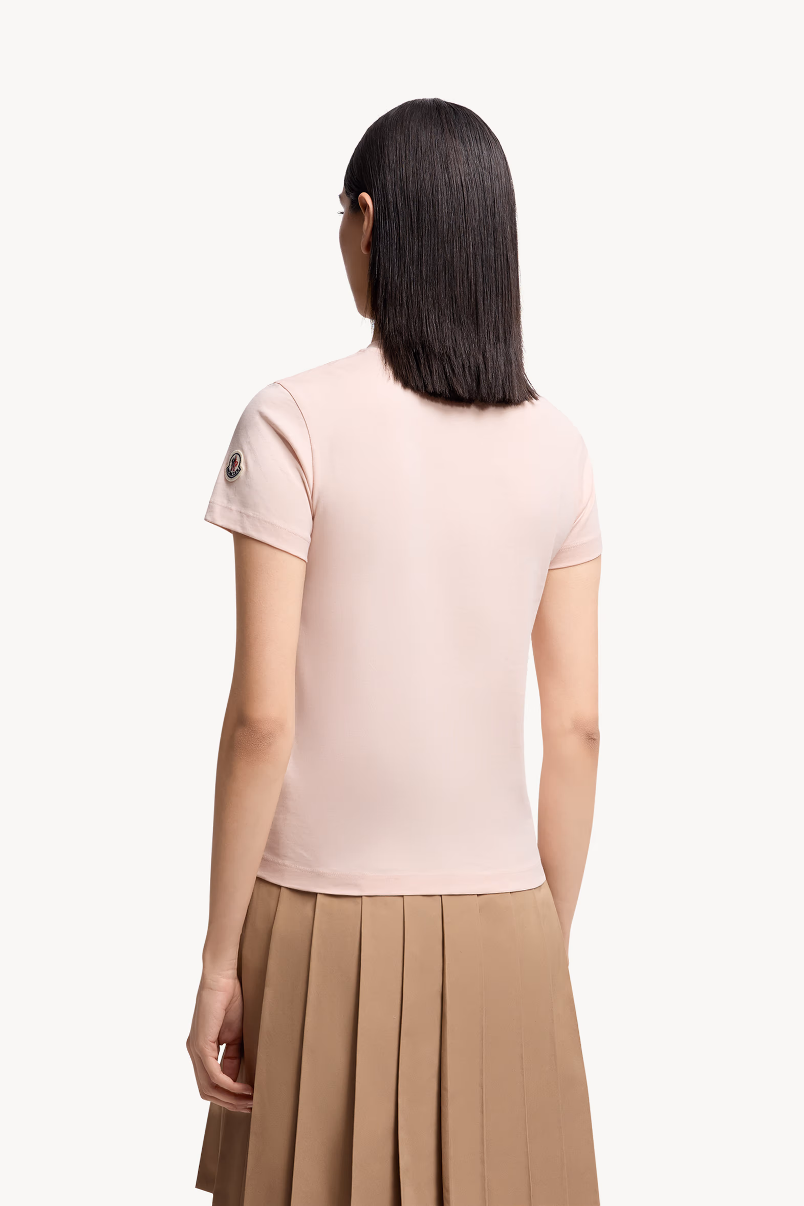 Beaded Logo Cotton T-Shirt Women Light Pink Moncler 5